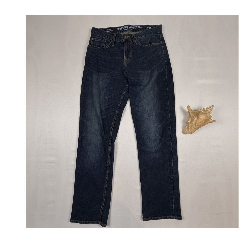Mossimo Supply Co. Men's Dark Blue Straight Denim Stretch Button Logo 5-Pocket